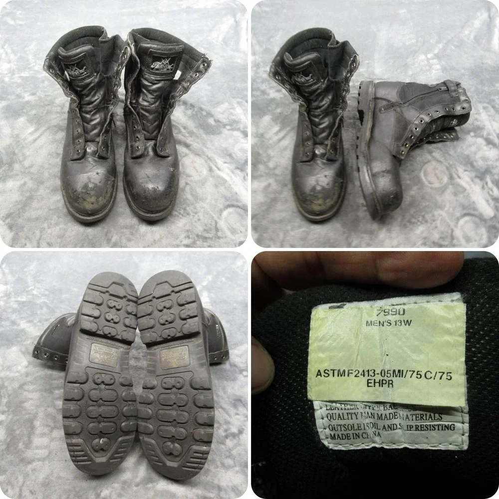 Thorogood Work Boots Mens‎ 13 W Black Leather Trooper Safety Toe EH PR Zip READ